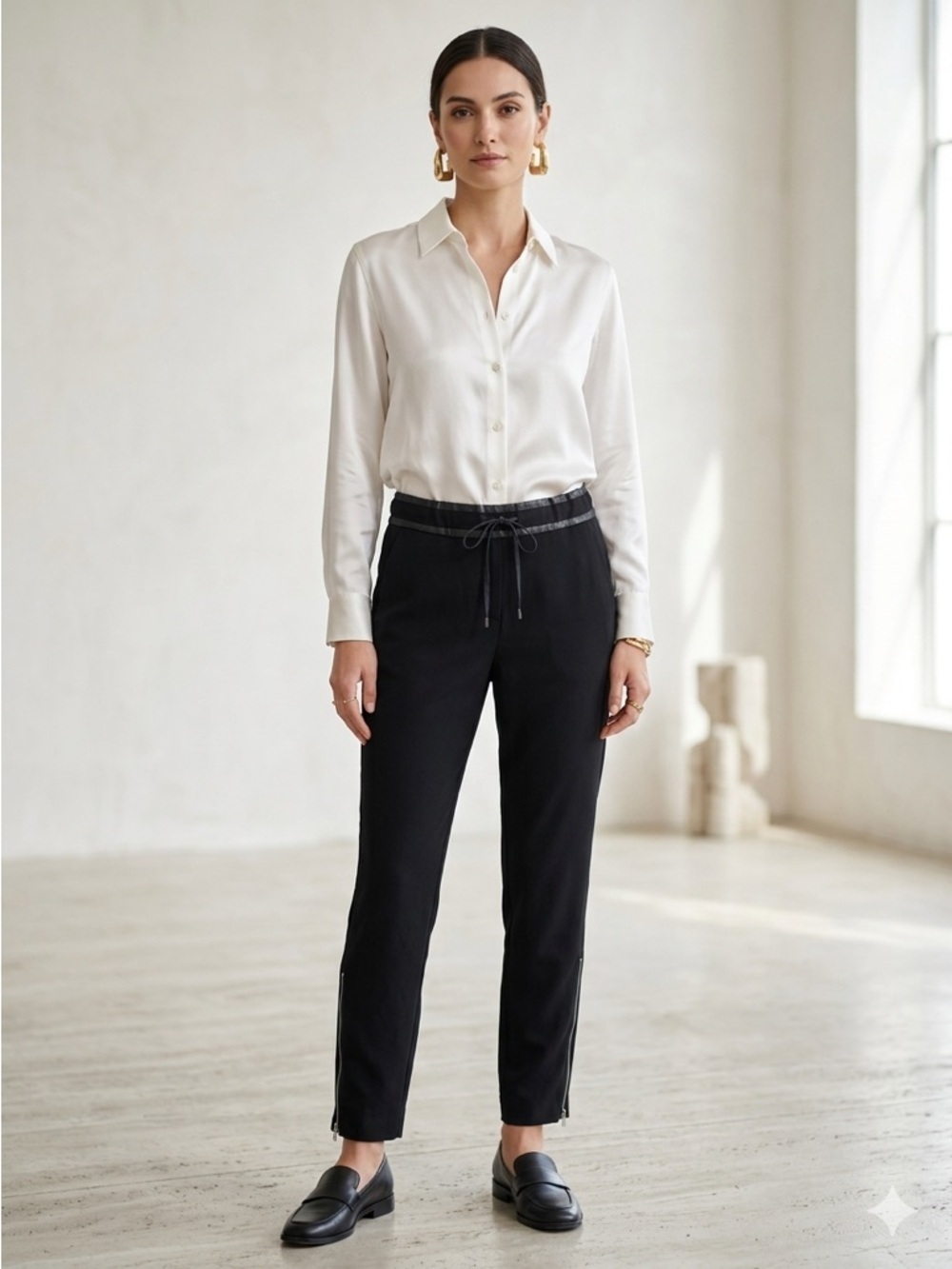 Helmut Lang Black Viscose Leather Trim Jogger Trousers - US 2 (XS)